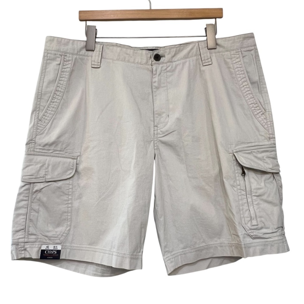 Chaps Cargo Shorts Men 42 New Stone Flat Front Cotton Utility NWOT